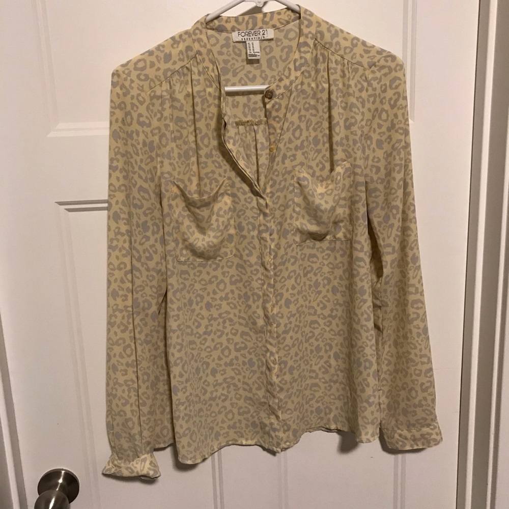 Yellow/grey cheetah print Forever 21 blouse size M